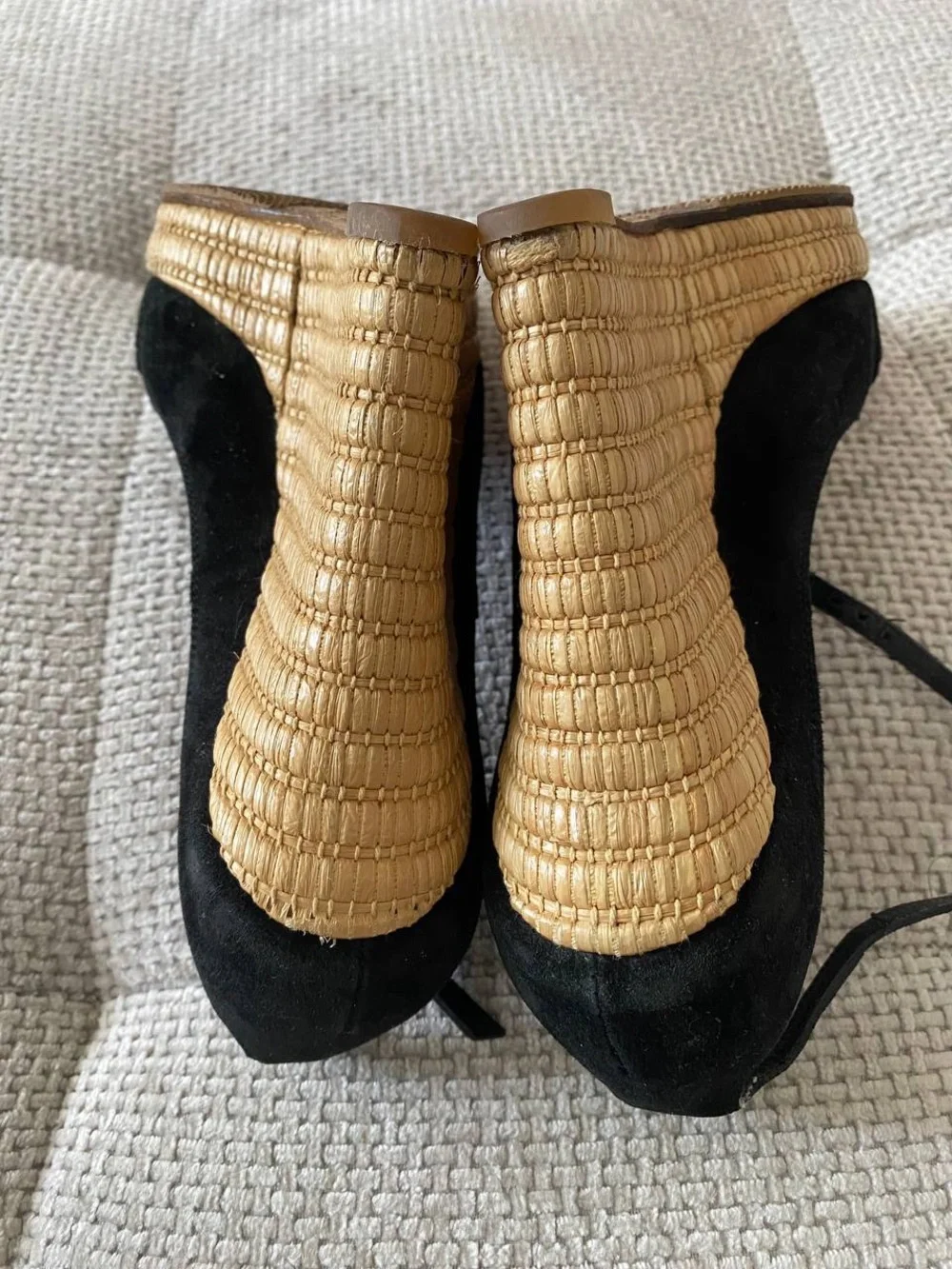 Gucci Black Suede Horsebit Wedge Espadrille Platform Sandals